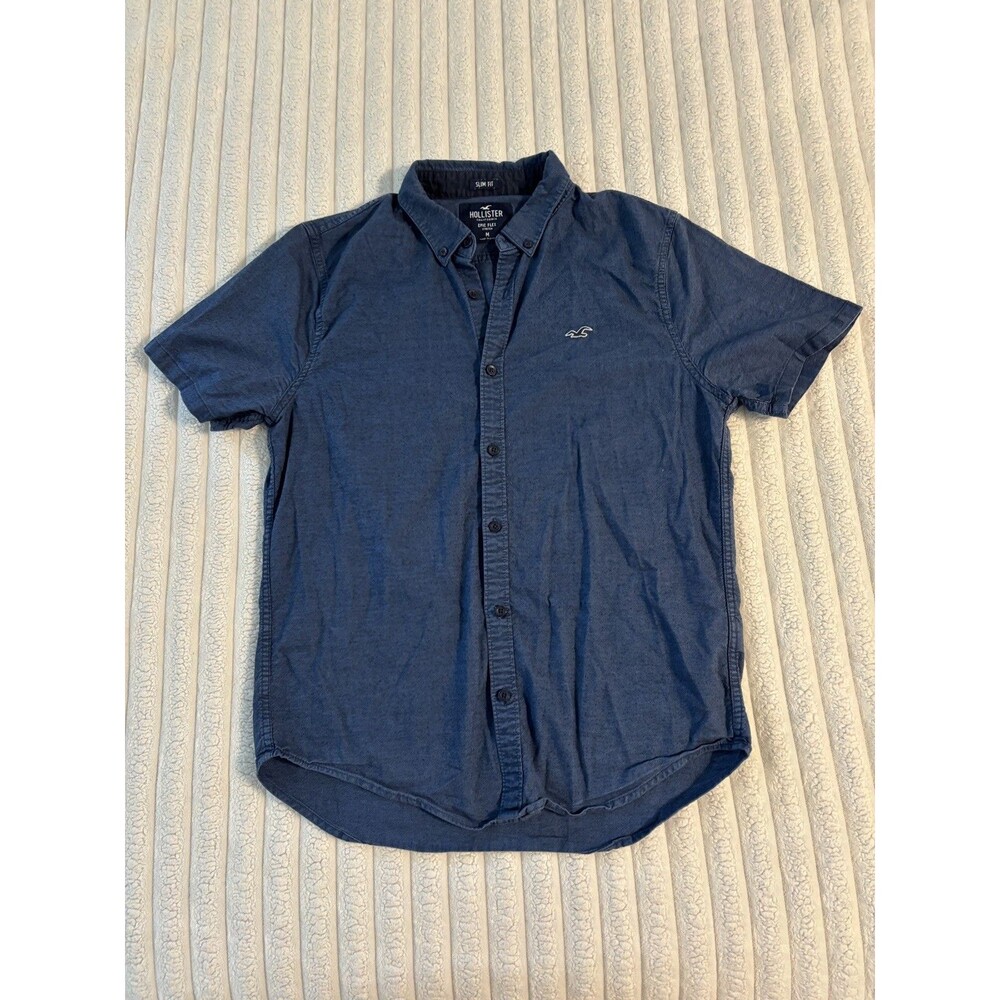 Hollister Denim Button Up Collared Short sleeve shirt men’s medium navy blue